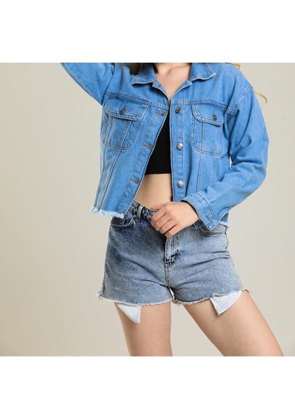 7014 Kadın Kadın Düğmeli Jeans Denim Kot Ceket modelleri