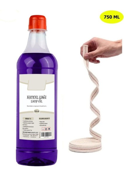 Kandillo Mor Kandil Yağı Iç Mekan 750 Ml. + 50CM Fitil