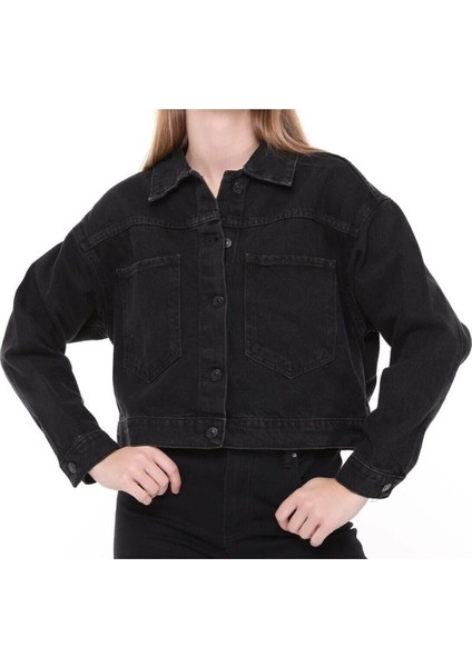 7007-DGML Kadın Düğmeli Jeans Denim Kot Ceket