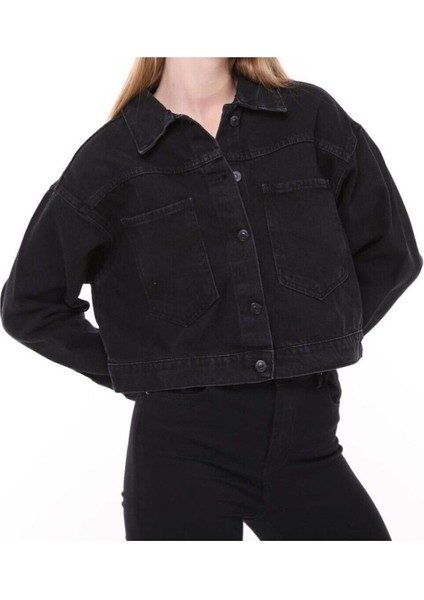 7007-DGML Kadın Düğmeli Jeans Denim Kot Ceket