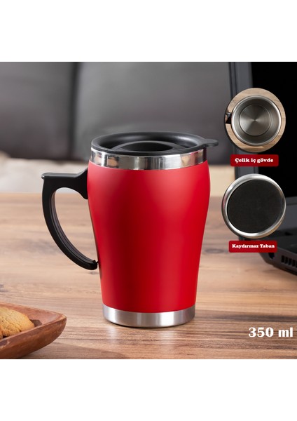 05667 Paslanmaz Çelik Kupa Sızdırmaz Çelik Termos Araç Termosu El Termosu Yalıtımlı Bardak 350ML -Kırmızı