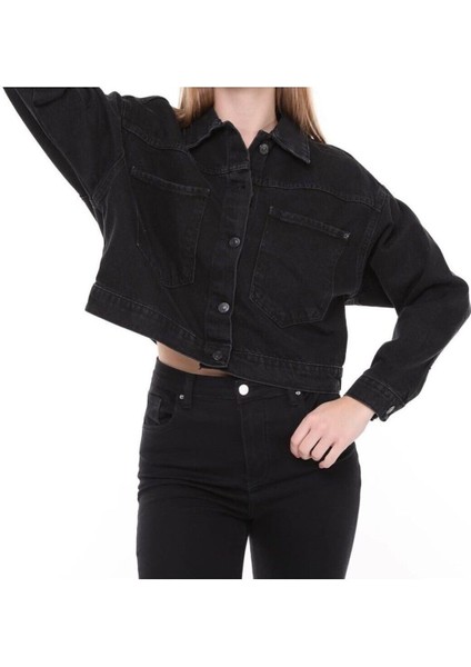 7007-DGML Kadın Düğmeli Jeans Denim Kot Ceket