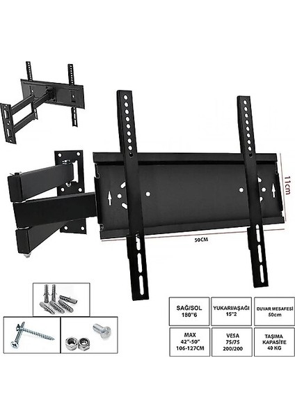 UFİX-5011H LCD Askı Aparatı Hareketli 3 Kol Curvet 42-50 Inç 106-127CM