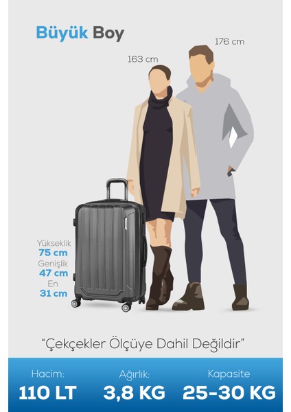 Spring Model Füme Renk Büyük Boy Valiz Bavul