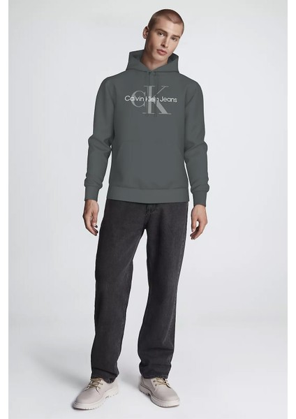 Erkek Kapüşonlu Sweatshirt - Gri
