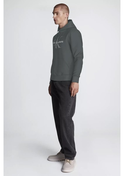 Erkek Kapüşonlu Sweatshirt - Gri