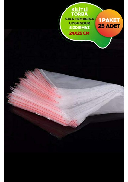 Kilitli Buzdolabı Poşeti Dayanıklı Gıda Temasına Uygun Sızdırmaz 24 x 25 cm 25 Adet