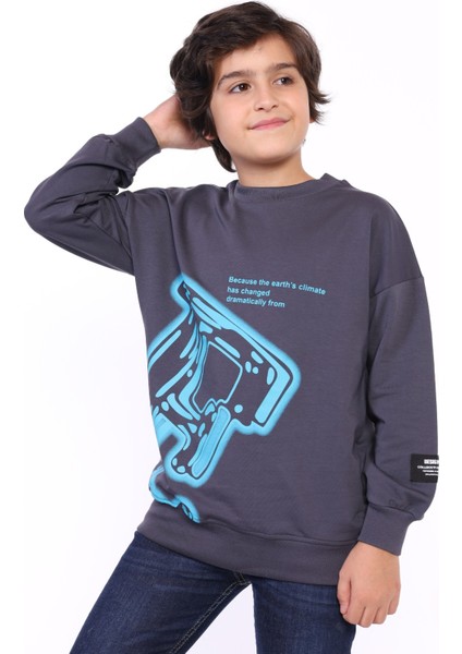 Erkek Çocuk E Harf Baskılı Sweatshirt