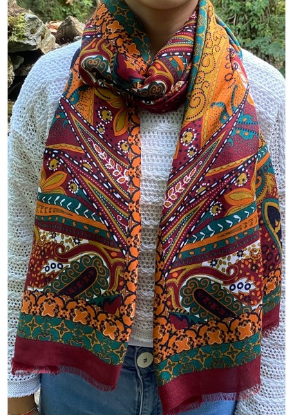 70*180 cm Pamuk Şal - Tulip Bordo