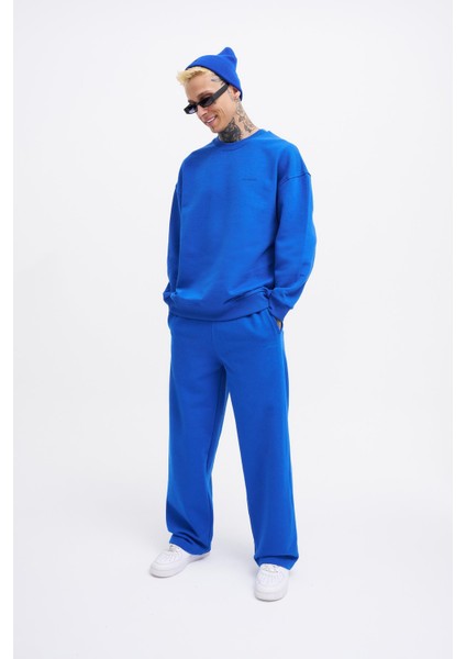 Erkek Basic Diagonal Baggy Açık Mavi Eşofman Altı