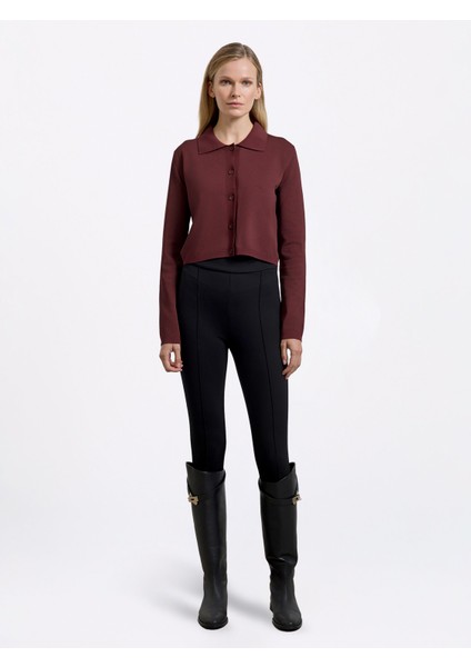 Kadın Slım Fıt Triko Hırka-Bordo