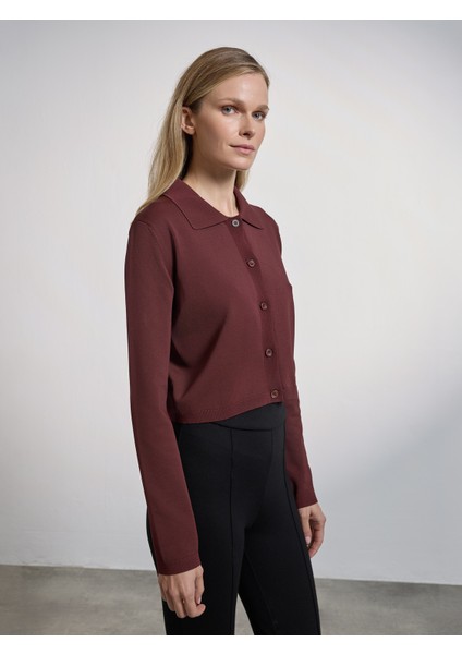 Kadın Slım Fıt Triko Hırka-Bordo modelleri
