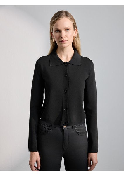 Kadın Slım Fıt Triko Hırka-Siyah