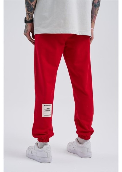 Oversize Basic Bel Paça Lastikli 3 Cepli Jogger Eşofman Altı Red