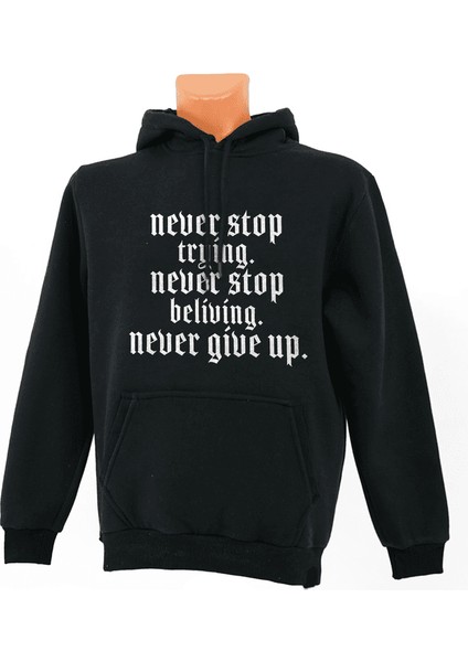 Never Give Up Baskılı Sweatshirt