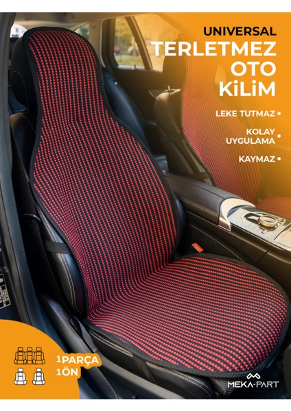 Terletmez Koltuk Kilimi Tekli Oto Kilim Kırmızı Universal Kılıf 1 Parça Ön Koltuk Için