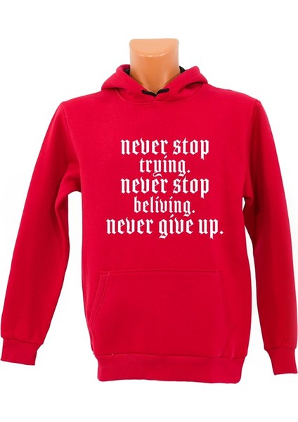 Never Give Up Baskılı Sweatshirt