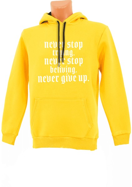 Never Give Up Baskılı Sweatshirt