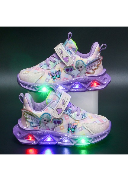 Çocuk Spor Ayakkabı LED Işıklı Spor Ayakkabı Pu Deri Kız Pembe Çocuk Koşu Ayakkabısı (Yurt Dışından)