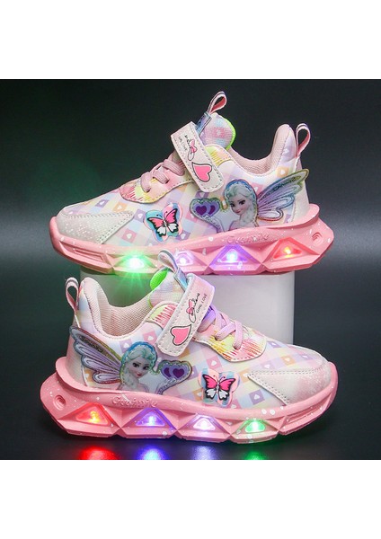 Çocuk Spor Ayakkabı LED Işıklı Spor Ayakkabı Pu Deri Kız Pembe Çocuk Koşu Ayakkabısı (Yurt Dışından)