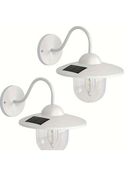 2 Parça Set Dış Mekan Için Vintage Güneş Enerjili LED Duvar Lambası Beyaz (Yurt Dışından)