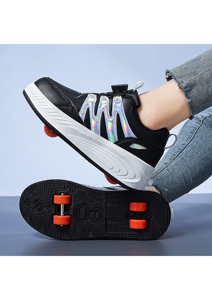 Spin Button Çocuk Pu Deri Paten Quad Çocuk Patenleri (Yurt Dışından)