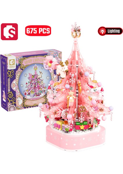 Yeni Pembe Kristal Noel Ağacı Yapı Taşları Dıy Işıklar Müzik Kutusu Bulmaca Tuğlaları (Yurt Dışından)