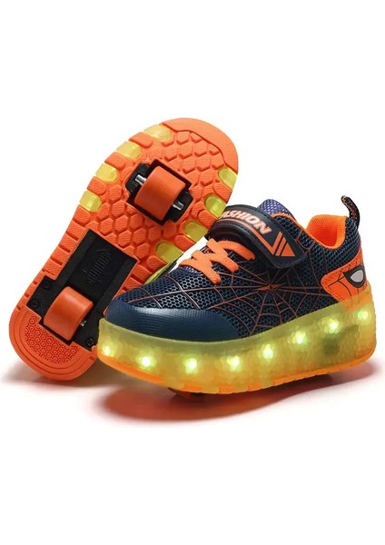 Erkek Kız LED USB Şarj Edilebilir Tekerlek Ayakkabı Işık Up Sneakers (Yurt Dışından)
