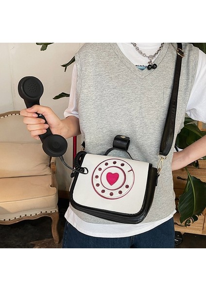 Sevimli Telefon Şekilli Crossbody Çanta Komik Omuz Çantası Kılıf Çanta Satchel Siyah Beyaz (Yurt Dışından) modelleri