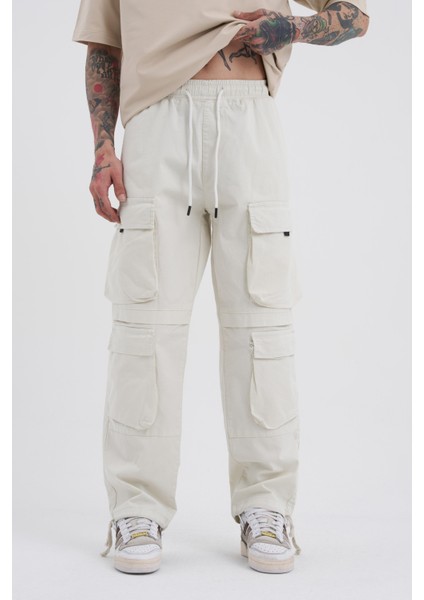 Erkek Baggy Kargo Cep Açık Taş Jean