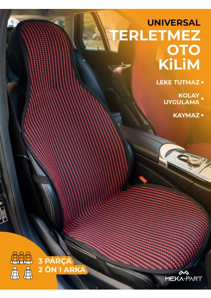 Terletmez Koltuk Koruyucu Kılıf Kırmızı Çizgili Universal 2+1 Parça