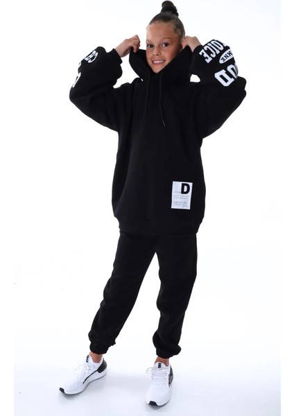 Kız Çocuk Yüksek Kalite 3 Iplik Kapüşonlu Sweatshirt Takım
