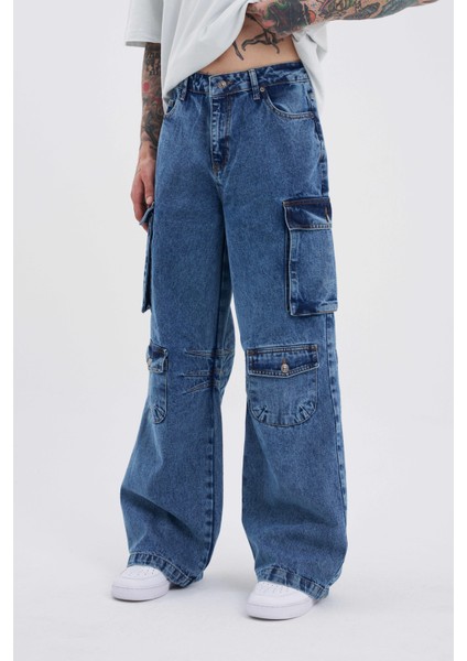 Erkek Yan Cepli Baggy Jean Pantolon Blue fiyatları