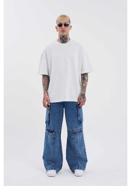 Erkek Yan Cepli Baggy Jean Pantolon Blue fırsatları