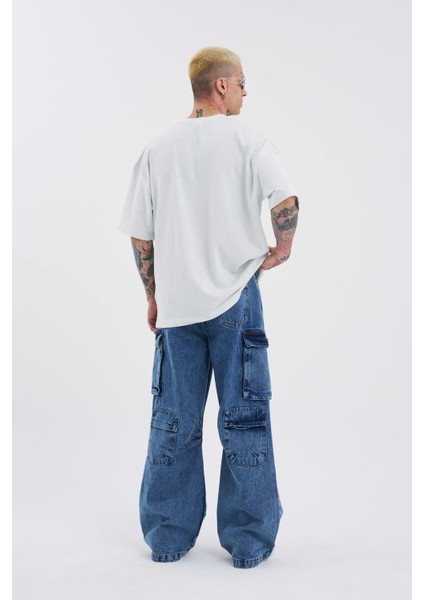 Erkek Yan Cepli Baggy Jean Pantolon Blue indirimleri