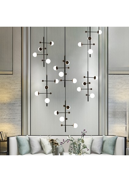 Kayra Siyah 6'lı Sıralı 24 Watt Modern Sarkıt Koridor, Yemek Masası Üstü, Salon Sarkıt LED Avize