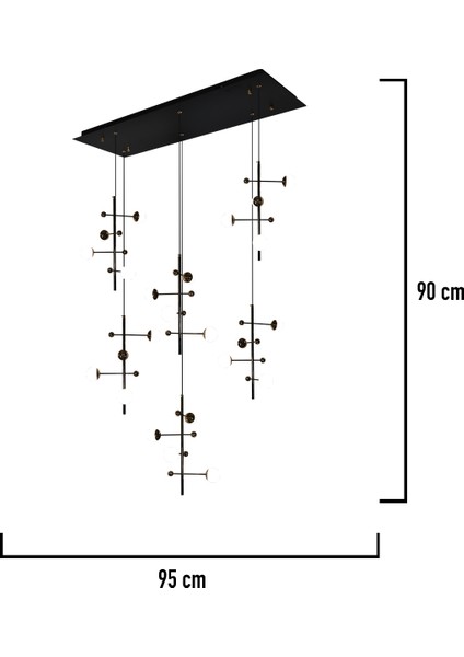 Kayra Siyah 6'lı Sıralı 24 Watt Modern Sarkıt Koridor, Yemek Masası Üstü, Salon Sarkıt LED Avize modelleri