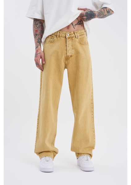 Baggy Relaxed Jean Efektli Pantolon Golden Asıt