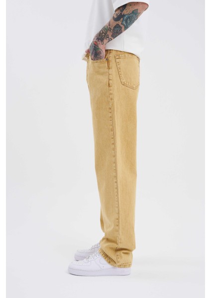 Baggy Relaxed Jean Efektli Pantolon Golden Asıt fiyatları