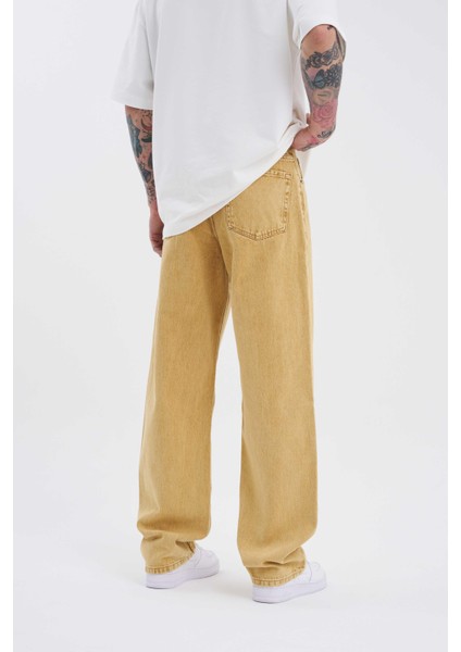 Baggy Relaxed Jean Efektli Pantolon Golden Asıt modelleri