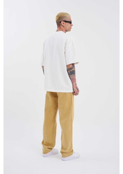 Baggy Relaxed Jean Efektli Pantolon Golden Asıt indirimleri