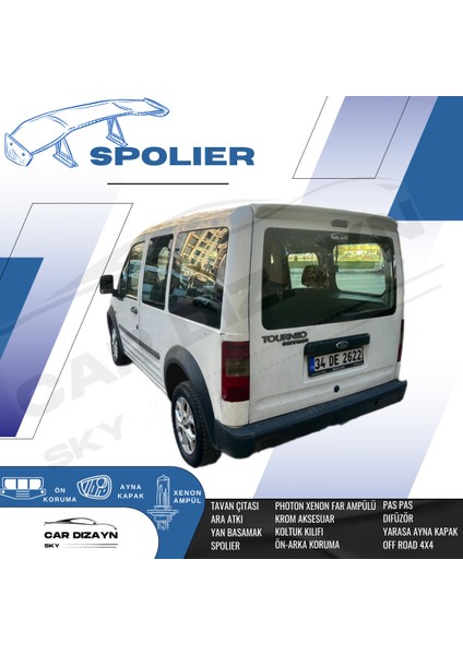 Car Dizayn Ford Connect Beyaz Boyalı Spoiler 2002-2003-2004-2005-2006-2007-2008-2009-2010-2011-2012-2013-2014 Model