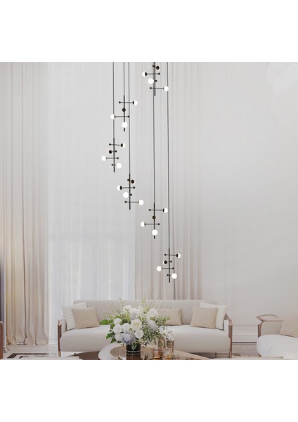 Kayra Siyah 6'lı 24 Watt Modern Sarkıt Koridor, Salon Sarkıt LED Avize