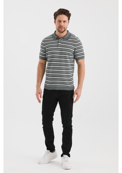 Çizgili Düğmeli Polo Yaka Triko T-Shırt (E24-EZE-25)