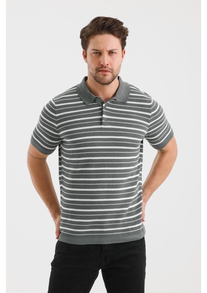 Çizgili Düğmeli Polo Yaka Triko T-Shırt (E24-EZE-25) fiyatları