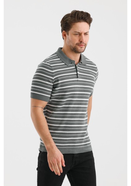 Çizgili Düğmeli Polo Yaka Triko T-Shırt (E24-EZE-25) modelleri