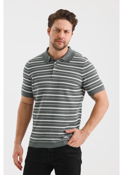 Çizgili Düğmeli Polo Yaka Triko T-Shırt (E24-EZE-25) fırsatları