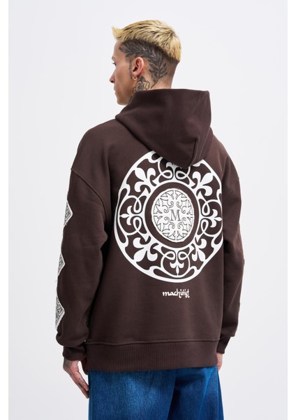 Erkek Patched Ethnic Koyu Kahve Hoodie