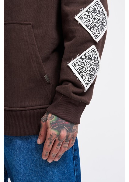 Erkek Patched Ethnic Koyu Kahve Hoodie fırsatları