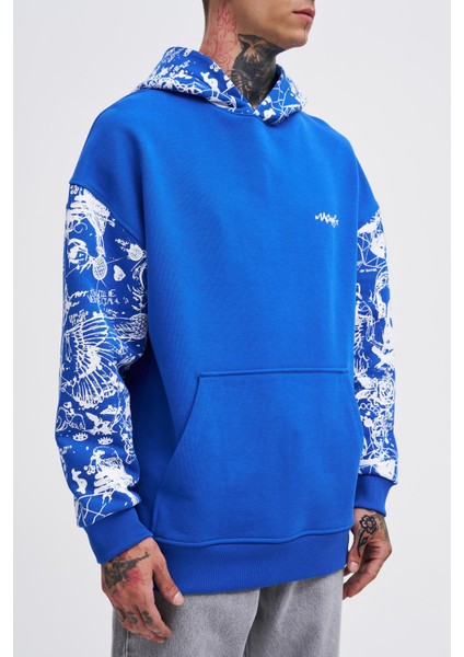 Erkek Graffiti Printed Açık Mavi Hoodie fiyatları